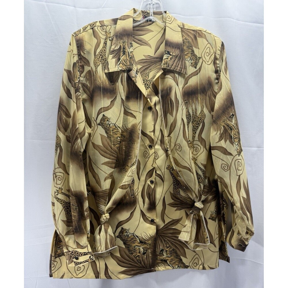 Vintage Won Moa Womens Sheer/Lined Animal Print Long Sleeve Blouse Size L